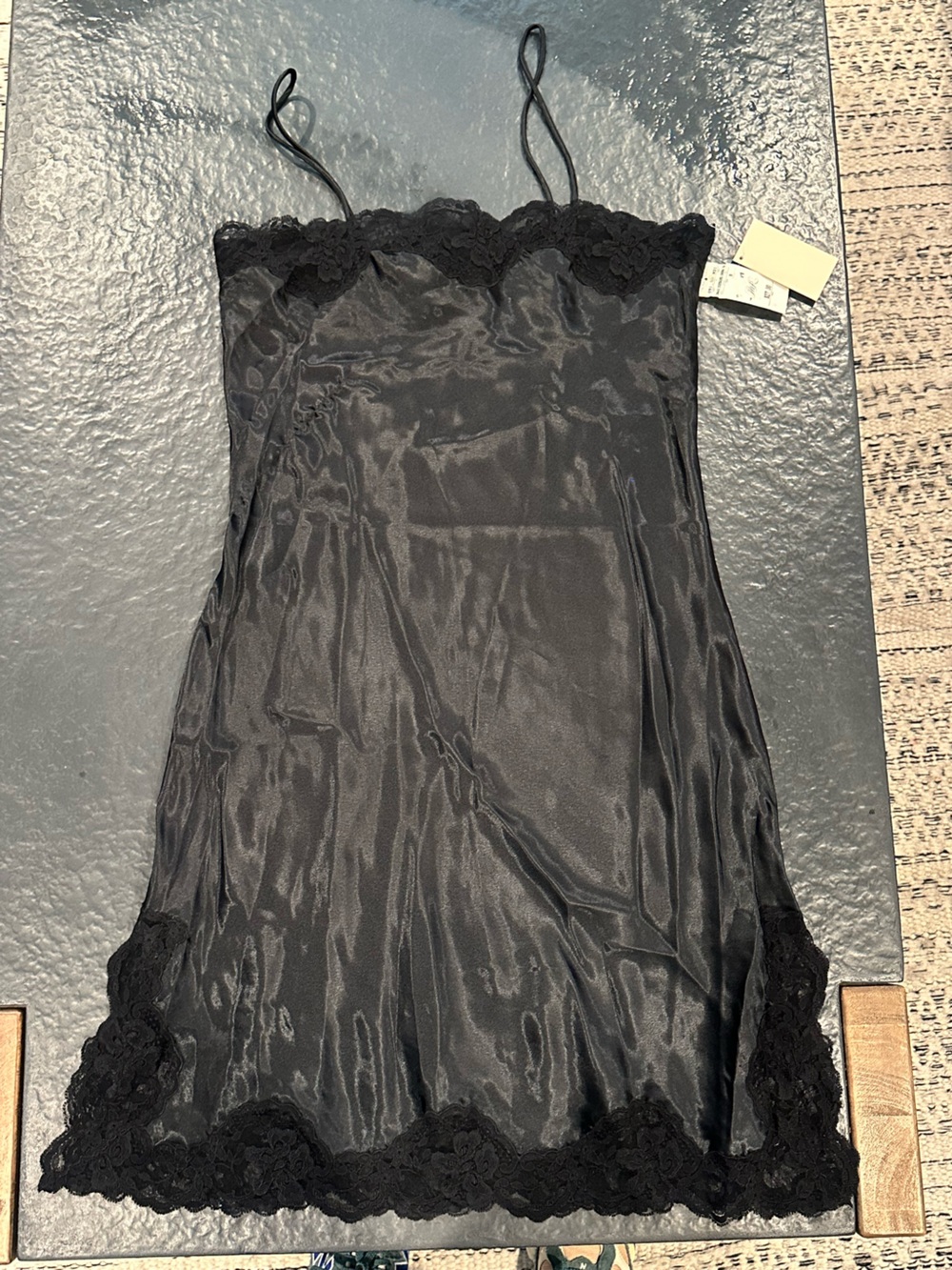 VTG, NEW Robinson’s Black Lace-Trim Slip Chemise